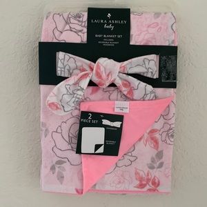 Laura Ashley Baby Girl Swaddle 2 Piece Set Blanket & Headband NWT NEW Floral